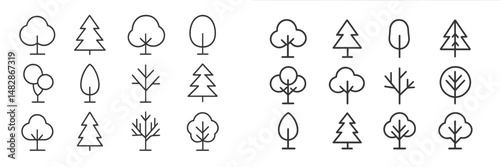 Collection of simple tree illustrations in various styles showcasing nature's diversity and beauty