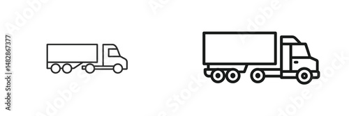 Different styles of delivery trucks showcasing varying sizes and designs in a simple line art format