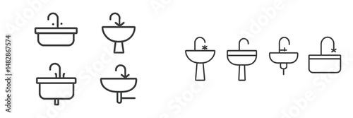 Different designs of sinks and faucets for modern kitchens and bathrooms in a minimalist style