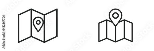 Stylized map icons with location markers, representing navigation and travel concepts