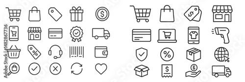 Collection of various shopping icons representing online and in-store retail activities for modern consumers