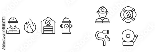 Fire safety icons representing crucial elements and roles during firefighting and prevention activities