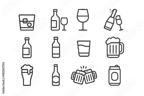 Assortment of beverage illustrations showcasing drinks and casual refreshments at a gathering or event