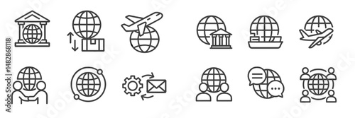 Global exploration through travel, trade, and communication represented by diverse icons showcasing connections
