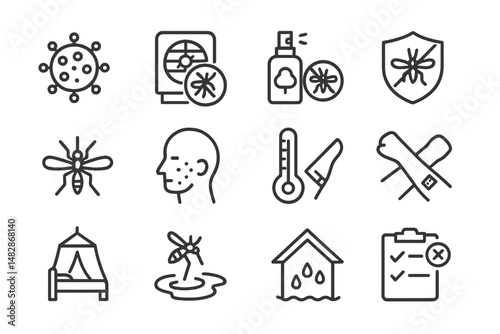 Mosquito prevention icons illustrate steps to protect against bites and spread of disease