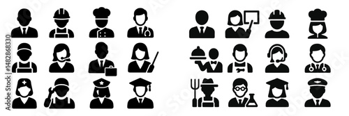 Collection of diverse professional icons representing various careers in a modern context