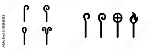Symbols and icons showcasing various designs of sticks and curves crafted for creative applications