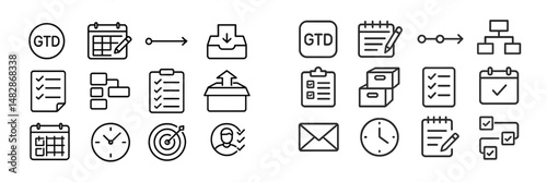 Icons representing productivity and organization techniques for effective time management strategies
