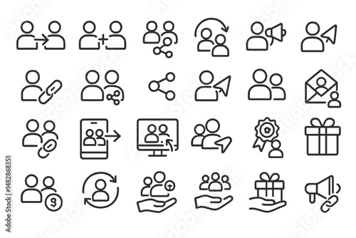 Various icons representing social connections and interactions, illustrating networking and communication themes in digital platforms