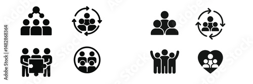 Collaboration symbols showcasing teamwork, interaction, and unity in group activities