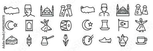 Diverse symbols representing Turkish culture and traditions in a unique illustrative style