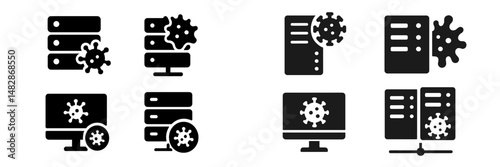 Server and computer icons depicting malware and security issues in a technology setting