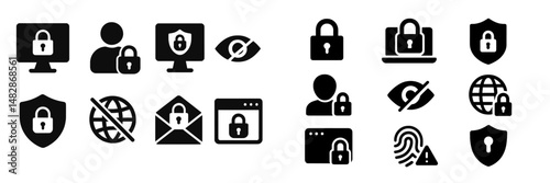 Overview of cybersecurity icons showcasing digital protection tools and measures relevant in today's online environment