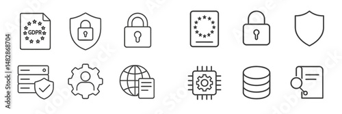GDPR compliance icons representing data protection, security measures, and regulations in a digital environment