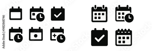 Digital calendar icons showcasing various functionalities for time management and scheduling applications