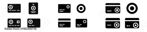 Various black icons representing credit cards, debit cards, and identification cards displayed in a simple grid layout