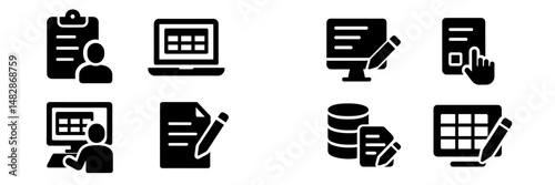 Icons representing data entry, spreadsheet management, and digital organization tasks for efficient project completion
