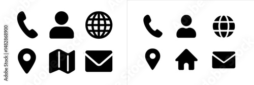 Icons representing contact and communication methods, including phone and email, on a minimalistic design background