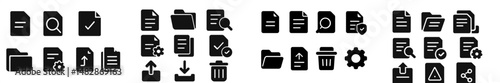 Collection of various document and folder icons representing file management activities and functions in a digital workspace