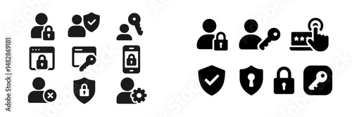 Security icons representing authentication, protection, and user verification in a digital environment