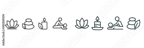 Spa treatment icons illustrating relaxation techniques and wellness practices