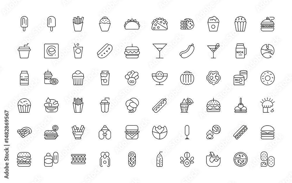Food and Drink Line Editable Icons set. Vector illustration in thin line style of nutrition related icons Food and Drink Line Editable Icons set. Vector illustration in thin line style of nutrition related icons