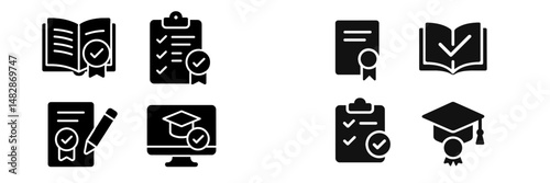 Educational tools and icons depicting achievement in study and assessment at an academic setting