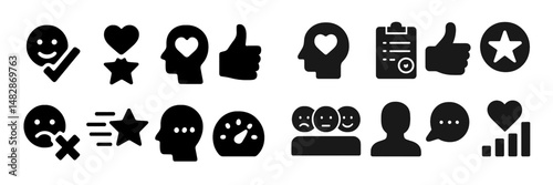 Collection of diverse symbols representing emotions, feedback, and communication in a modern design style