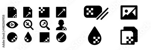 Collection of black and white icons representing various digital actions and features on a user interface