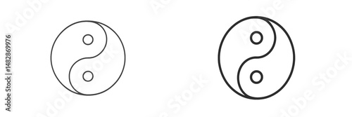 Two minimalist yin yang symbols in black and white displaying harmony and balance between opposing forces