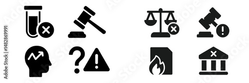 Visual representation of key concepts in law, science, and decision-making processes depicted through icons