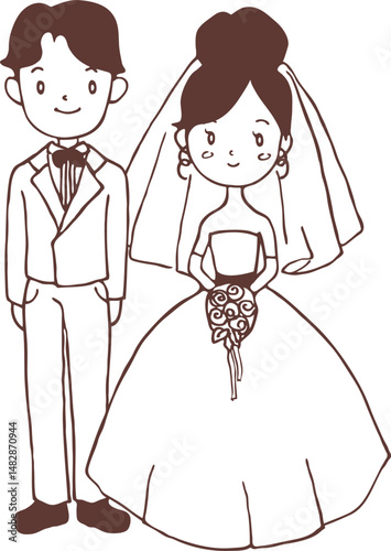 결혼식 신랑신부 선화 (일러스트)