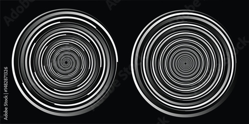 Halftone circular dotted frames set. Circle dots texture isolated on white background. Vector abstract design element spiral circle.