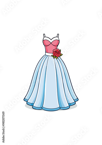 ball gown wedding dress, pink trim, yellow bodice, red lace, clover top.ball gown styles became more diverse, reflecting a wider range of tastes and influences. While traditional, voluminous ball gown