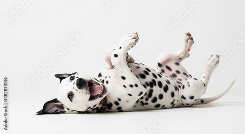 白い背景 快適そうに遊ぶ子犬 元気な姿. AI Generated
