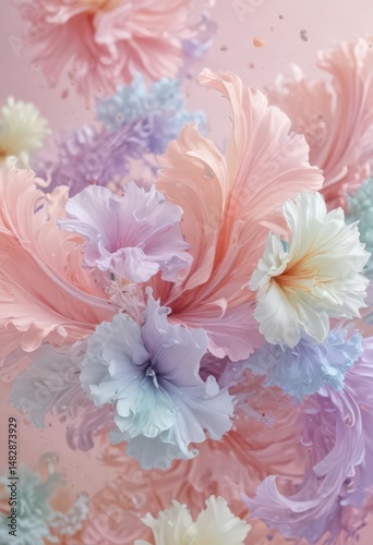 Abstract swirling pastel colors, vibrant spring bloom textures, paint, dreamy, shadow