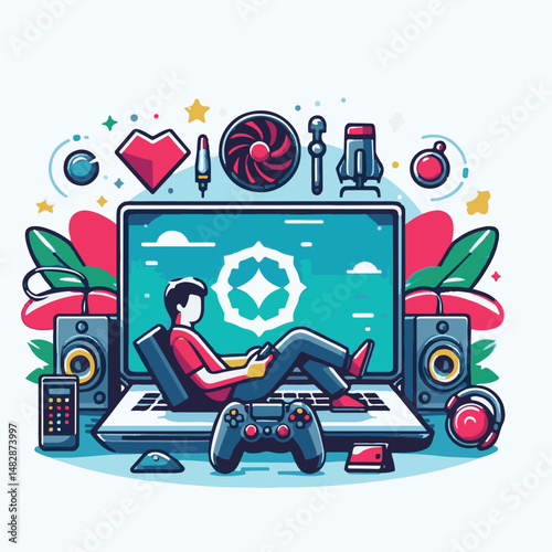 laptop, computer, technology, game, internet, digital, modern, online, gamer, screen, gaming, background, home, keyboard, video, pc, headset, electronic, play, device, young, notebook, display, monito