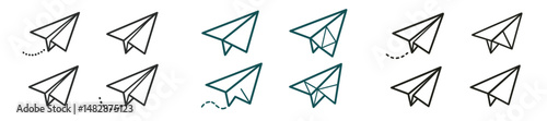 Various styles of paper airplane designs in different stages of flight showcasing creativity and innovation in paper folding techniques