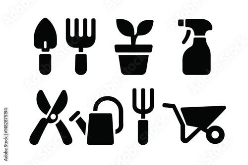 Collection of gardening tools and equipment suitable for home gardening projects and landscaping activities