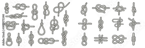 Collection of various knot types displayed on a simple background for reference and educational purposes
