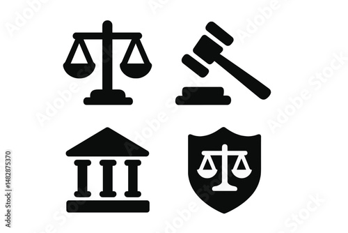 Legal symbols representing justice and the legal system in a minimalistic design suitable for various educational contexts