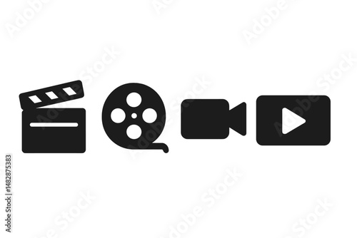 Film production symbols representing various aspects of the movie-making process and visual storytelling