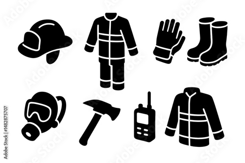 Important firefighting gear displayed together for training and safety preparation