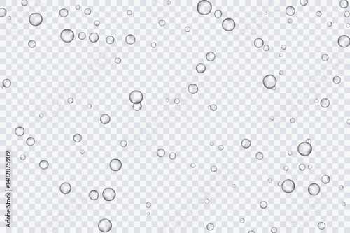 Air bubbles, oxygen, champagne crystal clear, isolated on a transparent background of modern design. Vector illustration of EPS 10.