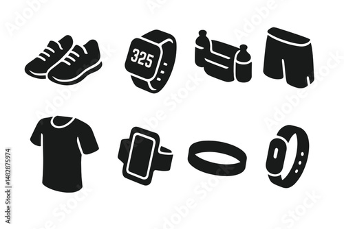 Sporting gear and fitness accessories laid out for an active lifestyle in a modern urban setting