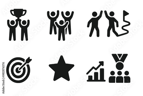 Teamwork and achievement symbols showcasing success and motivation in business and personal growth
