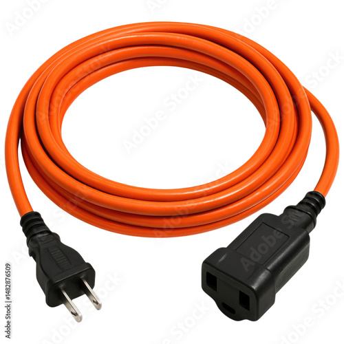 Bright Orange Extension Cord Coiled Close Up Studio Shot Power Cable with Plugs