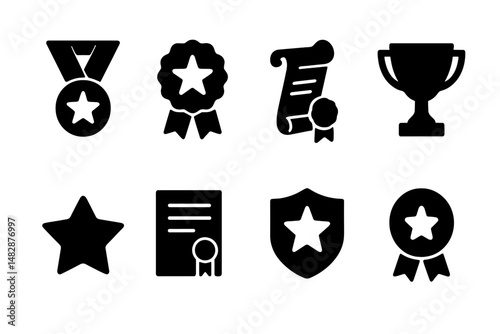 Awards and recognition symbols illustrating achievement and excellence in various fields