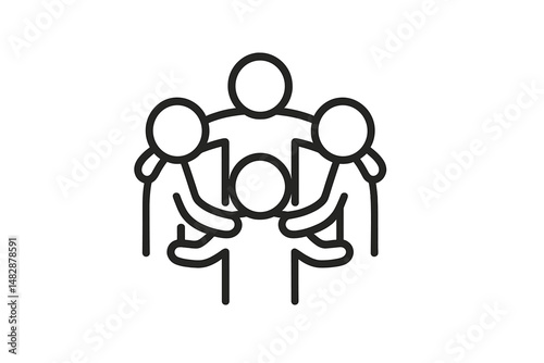 Group of four people engaging in a supportive circle during a community event in a sunny park setting