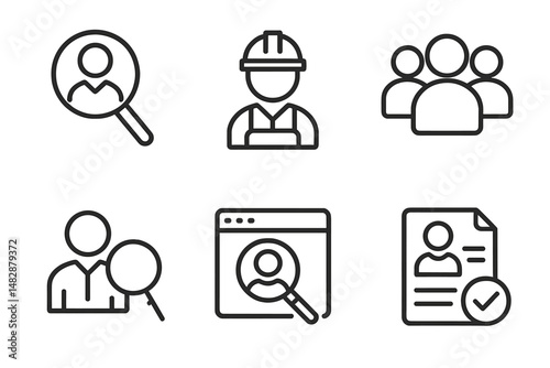 Icons representing job search, recruitment, and professional networking activities for the workforce and job seekers